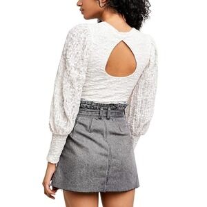 Free People‎ Jasmine Tea Time L/S Puff Sleeve Top Womens XS Feminine Lace Sheer